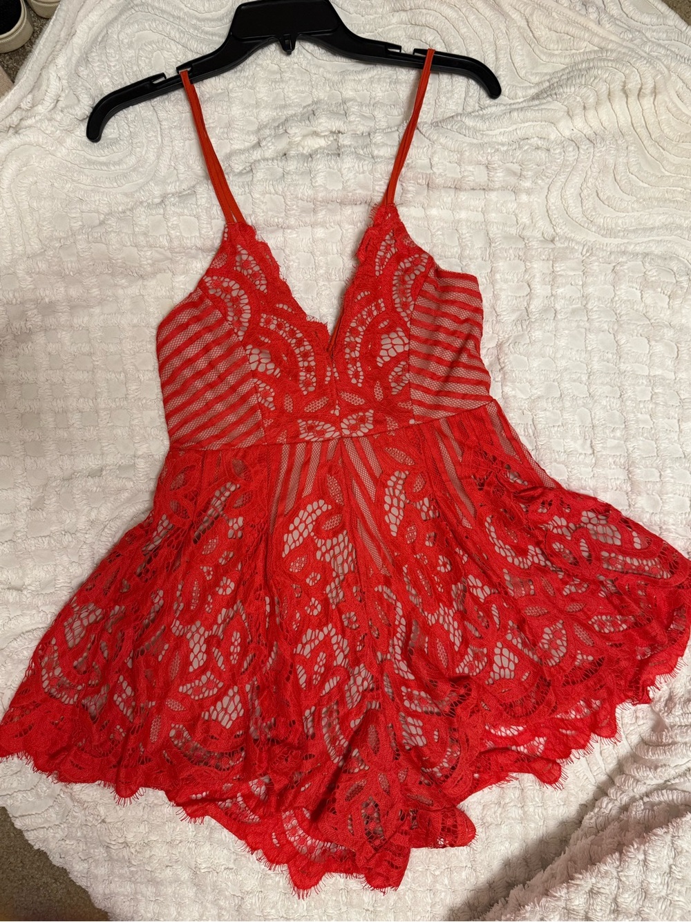 Solaris Red Lace Chemise with Scalloped Hem